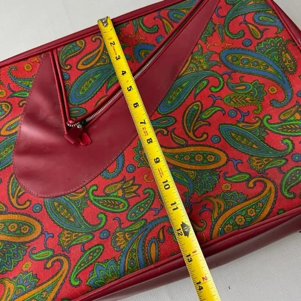 Vintage 60's‎ 70's Paisley Red Travel Luggage Overnight